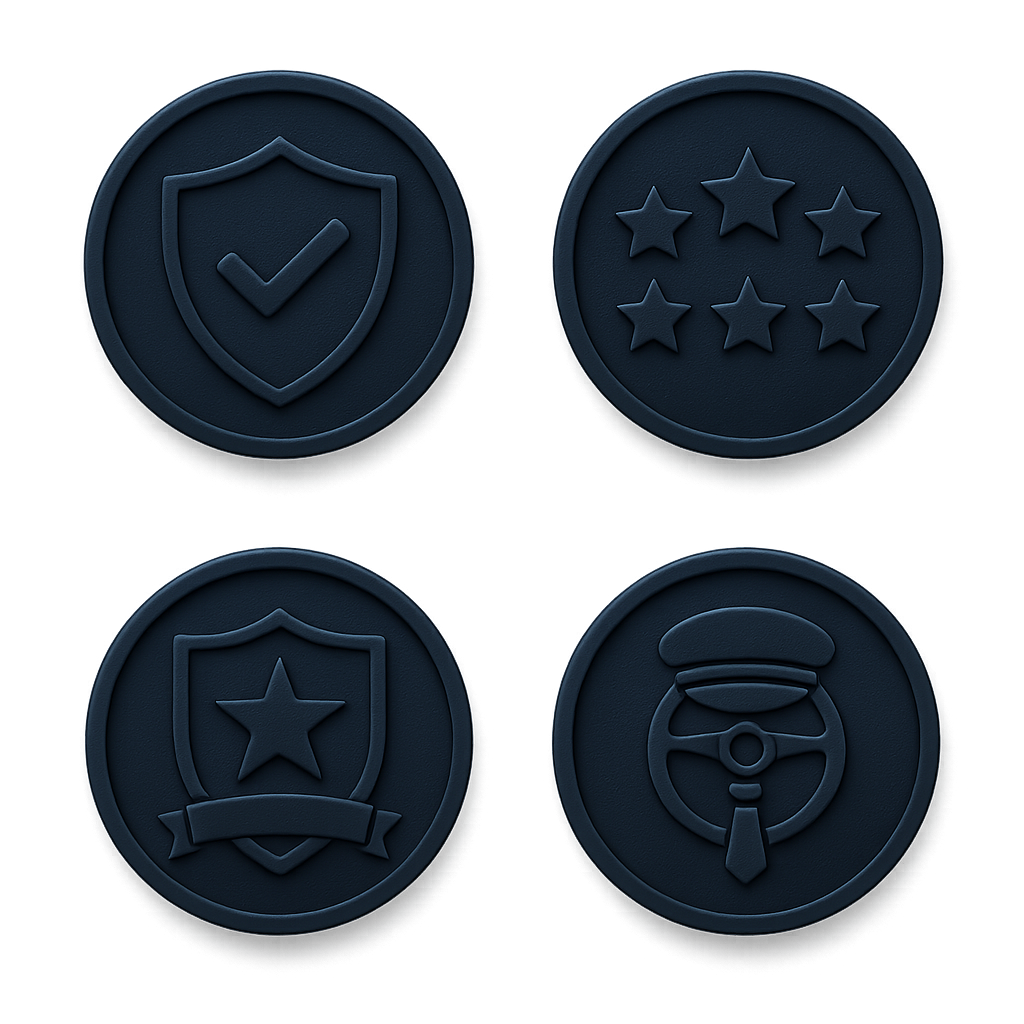 Safety, Quality, Premium, Professional Service Badges